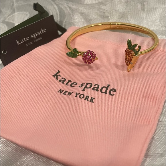 Kate Spade Gold Bangle with Pink and Orange Fruit Accents New - Picture 2 of 7
